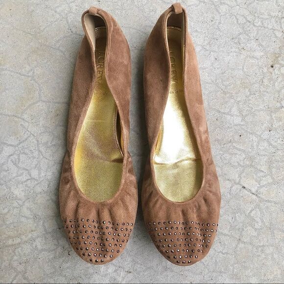 J Crew CeCe studded suede flats shoes brown 10 - Picture 2 of 6